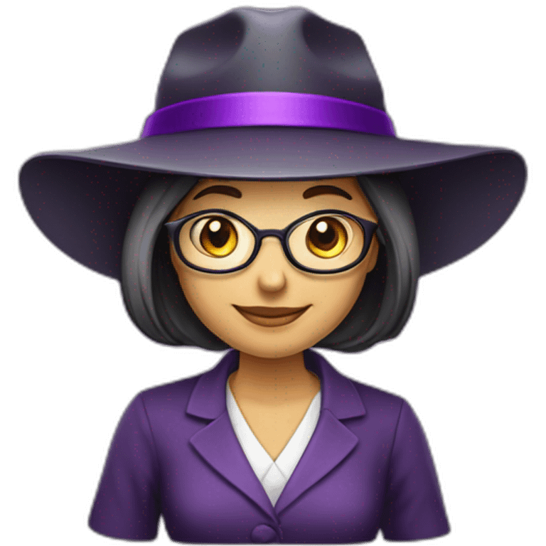 Professora com chapéu de formatura roxo emoji