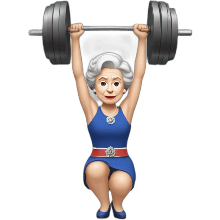 Determined Queen Elizabeth II lifting heavy barbell above her head emoji