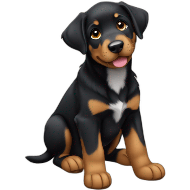 Medium Beauceron puppy with white chest and chin and brown paws and cheeks emoji