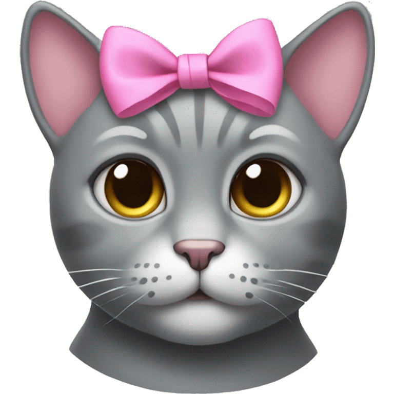 Solid grey cat with pink bow emoji