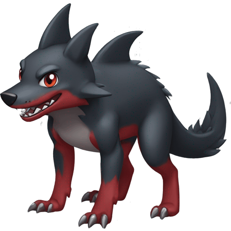 Cute cool black red nargacuga-shark-wolf animal hybrid Fakemon full body emoji