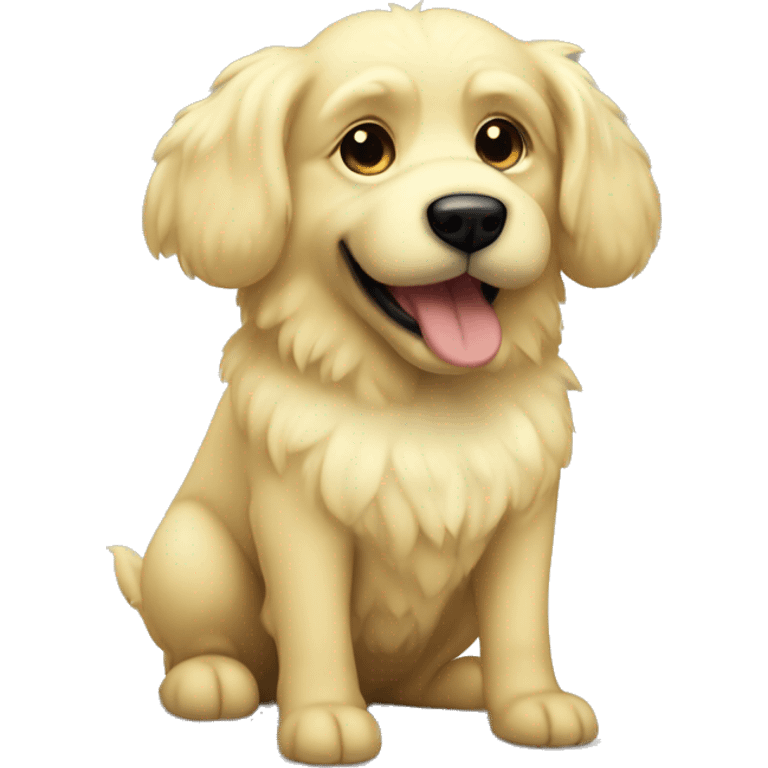 Fluffy light yellow dog with big dark black ears and nose emoji