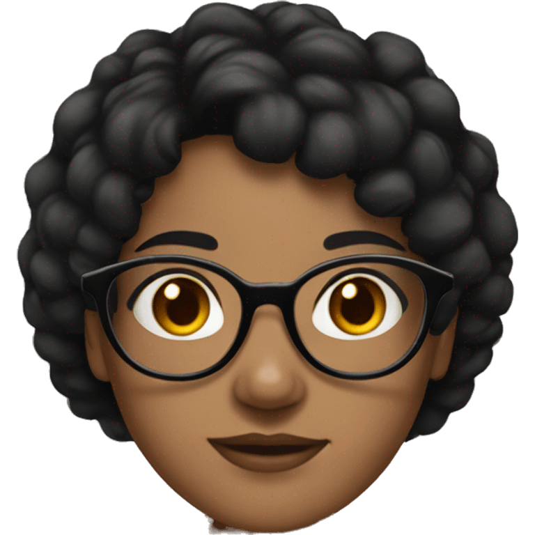 girl black hair, brown oval glasses with black and freckles emoji