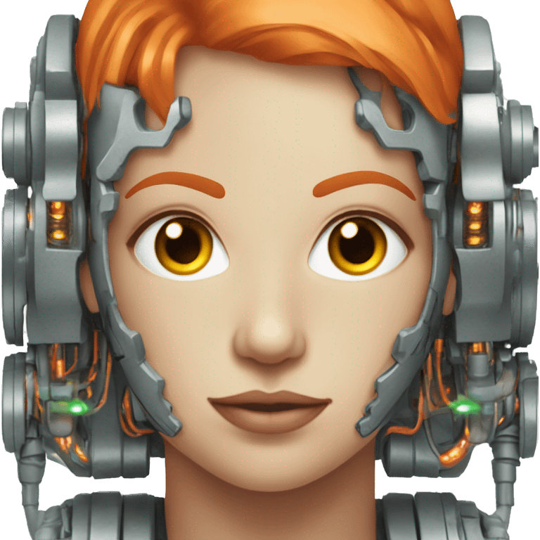 Head of female cyborg with orange hair and circuits emoji