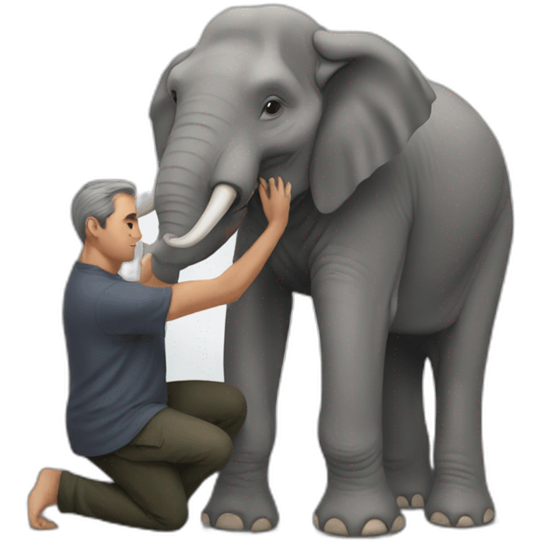 man stroking the head of an elephant emoji