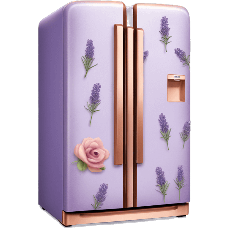 Realistic lavender and copper fridge decorated in rose gold and purple flower pattern. emoji