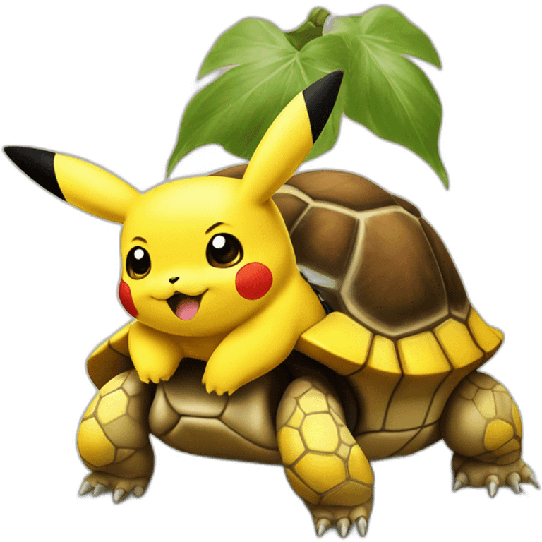 Pikachu sur une tortue emoji