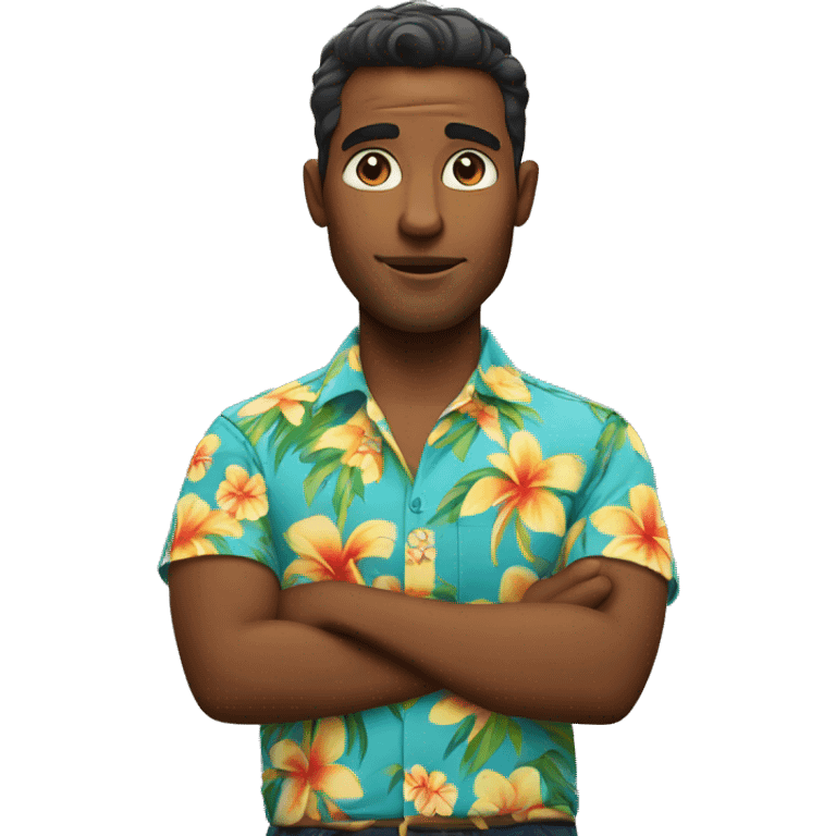 white man in hawaiiann shirt shrugging his shoulders emoji