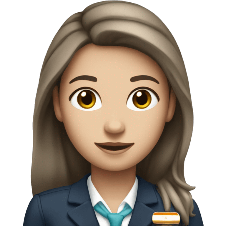 Flight attendant with long brown hair and white skin and an airline scarf emoji