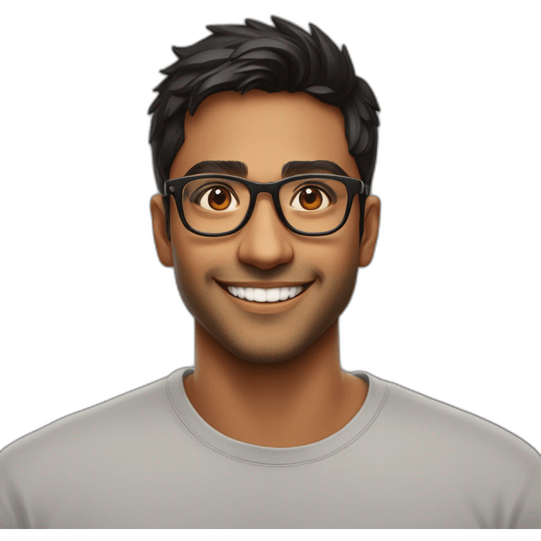 25 year old indian silicon valley creator economy startup founder smiling wearing glasses in a black tshirt with broad shoulders profile photo wearing keyhole bridge glasses face only emoji