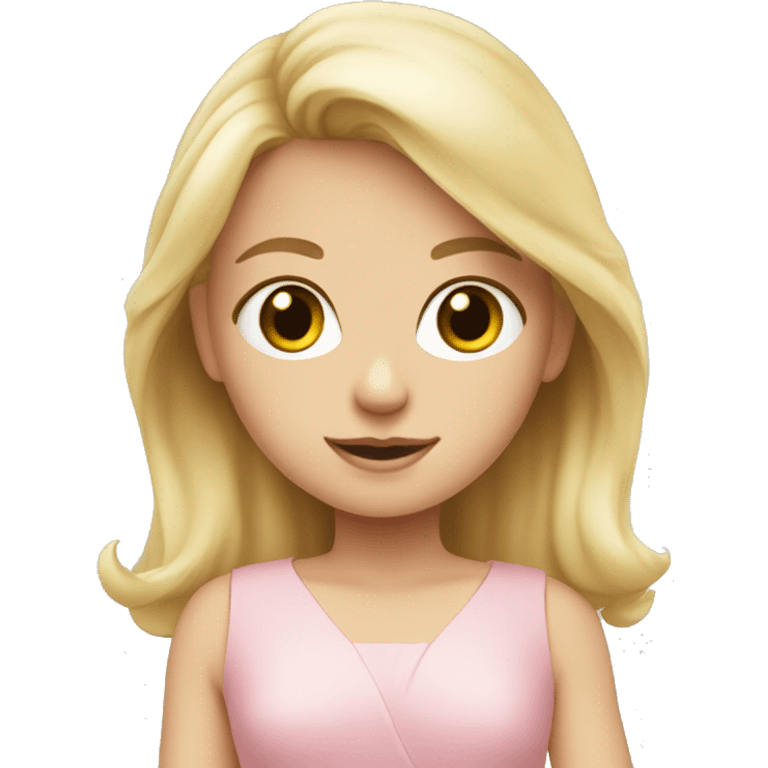 blonde girl, hazel eyes with a beautiful soft pink dress o  emoji