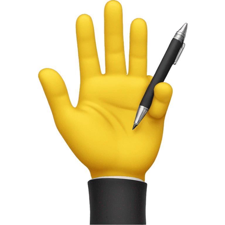 yellow hand with 5 fingers offering a pen emoji