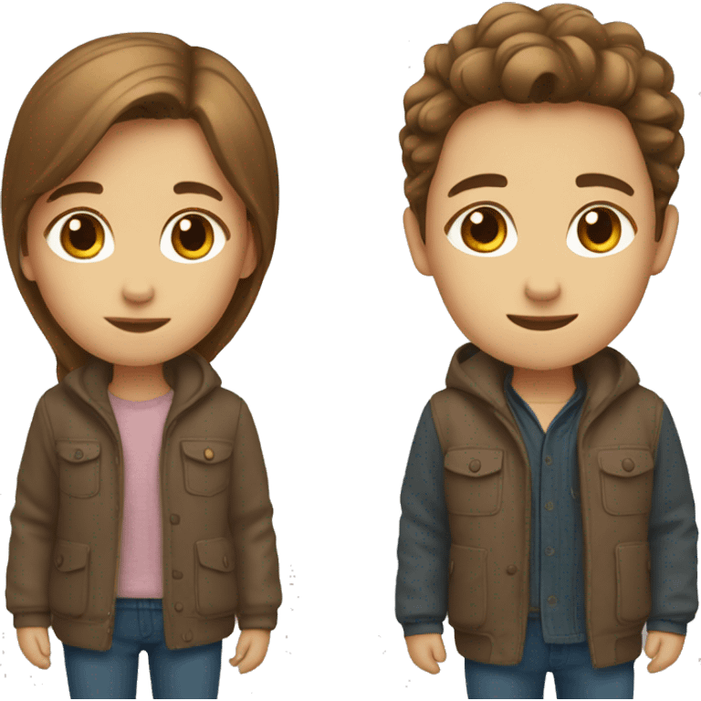 Twins with brown hair and autumn clothes  emoji