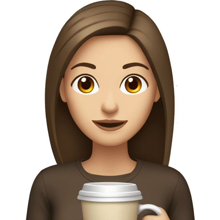 Caucasian woman, medium straight brown hair and brown eyes. Drinking coffee. emoji