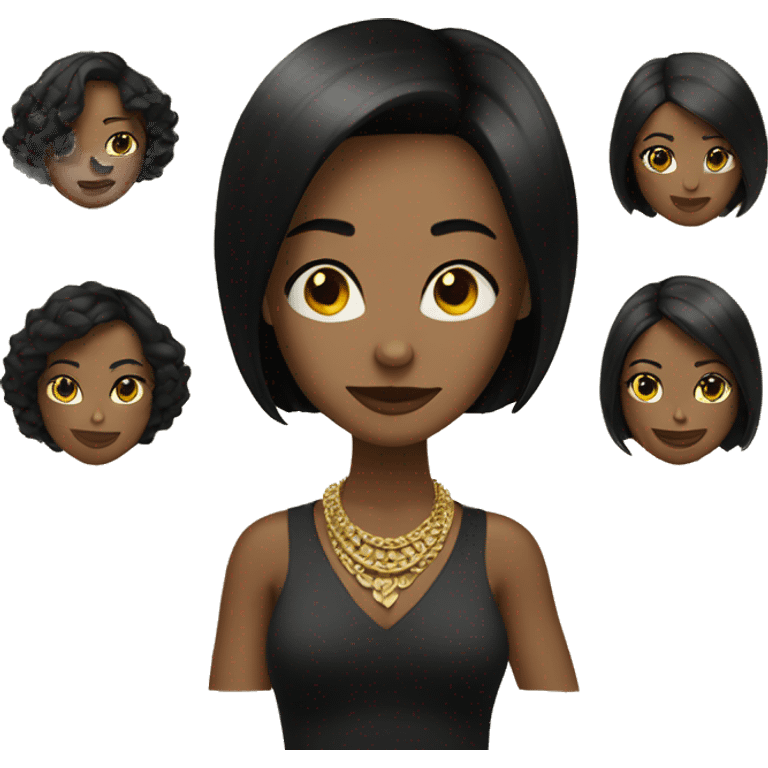 Woman wearing gold necklaces with black bob emoji