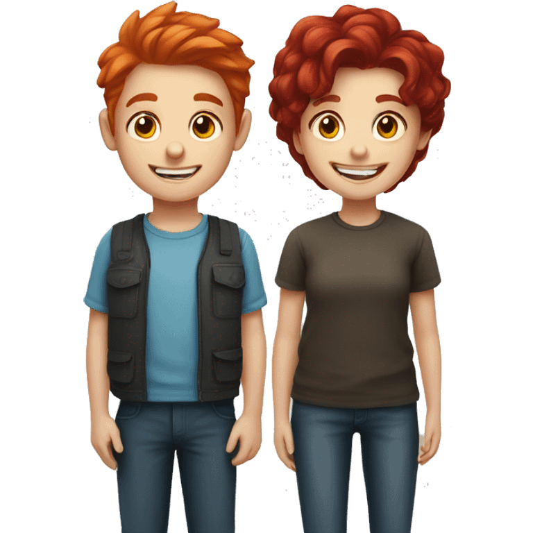 smiling red hair girl and dark hair boy portrait emoji