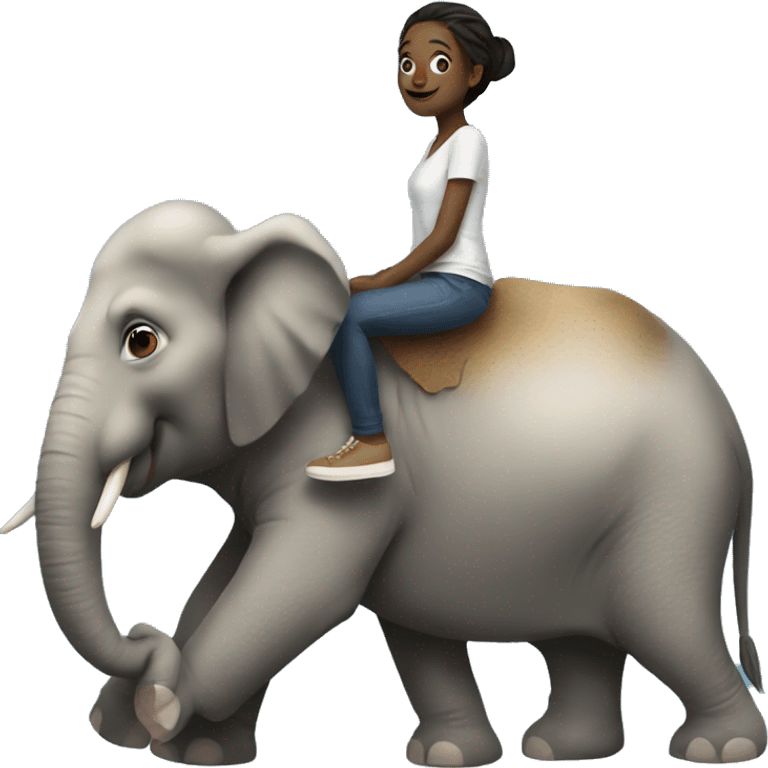 A young woman sitting on elephants trunk emoji