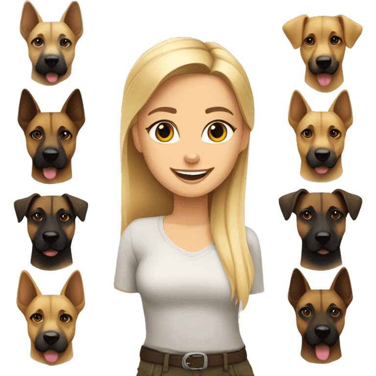 Blond girl with Belgien malinois shepard dog emoji