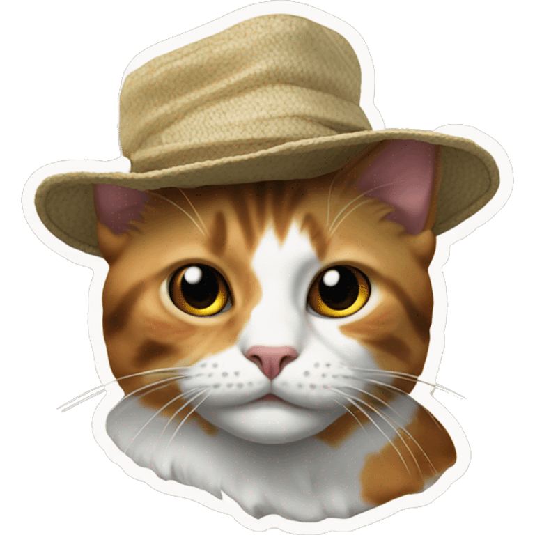 calico cat with marajuana bucket hat emoji