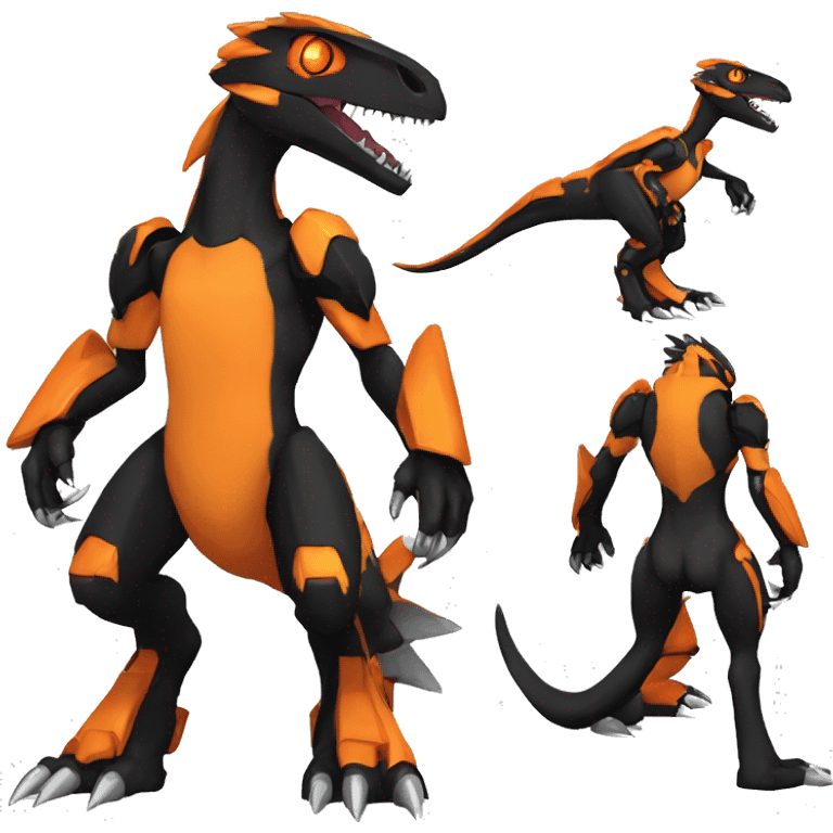  Cool Edgy Black Orange Digimon-Fakemon-Guilmon-Velociraptor-Dragon-Mecha full body emoji