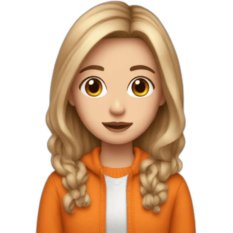 A MENACE NAMED SOPHIE, WHITE GIRL WEARING AN ORANGE JUMPER WITH LONG BROWN HAIR emoji