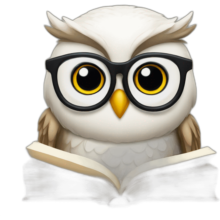 Owl with glasses reading book emoji