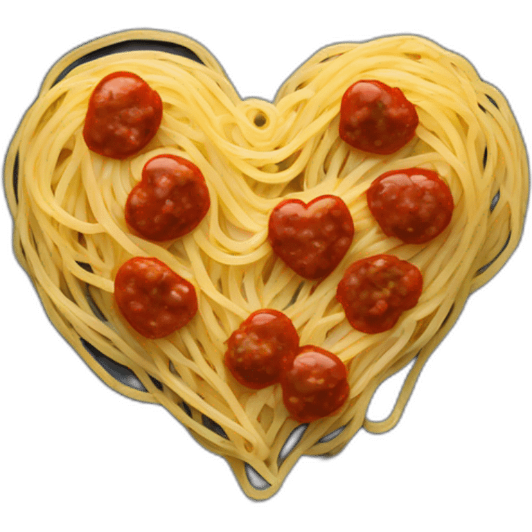 Heart shape spaghetti and sauce on black heart plate emoji