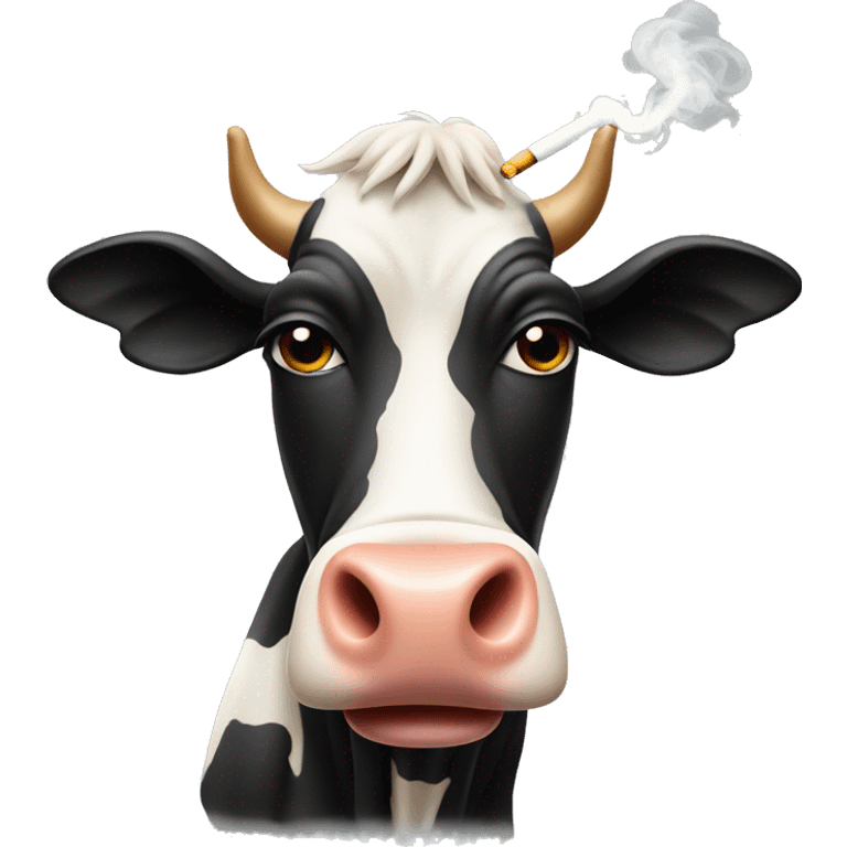 A cow at a party and smoking a cigarette. emoji