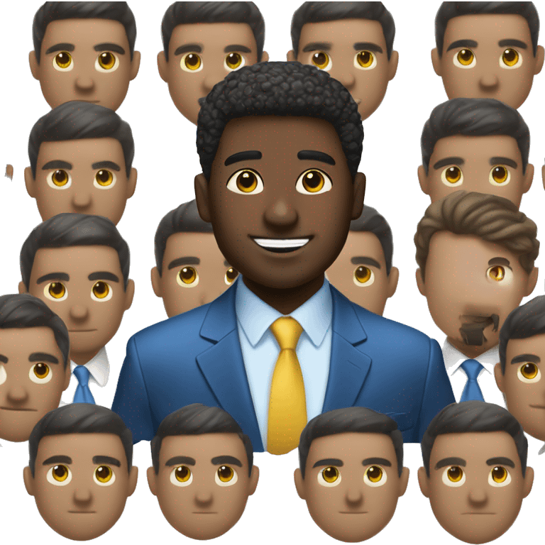 shorted hair elegant black man with a blue suit and tie. He's smiling with his eyes and showing hope. His shirt is white. His also brazilian and a politician  emoji