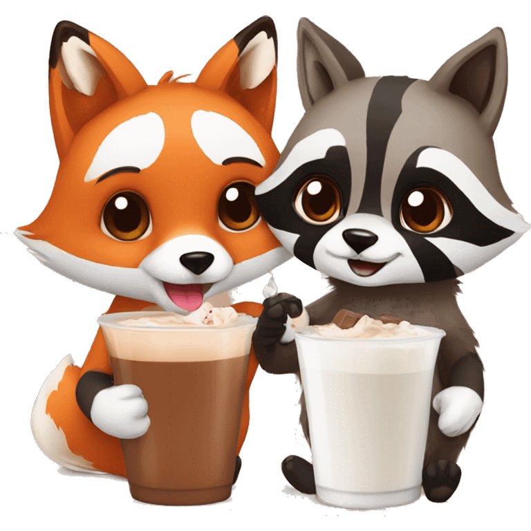 Fox and raccoon drinking chocolate milk emoji