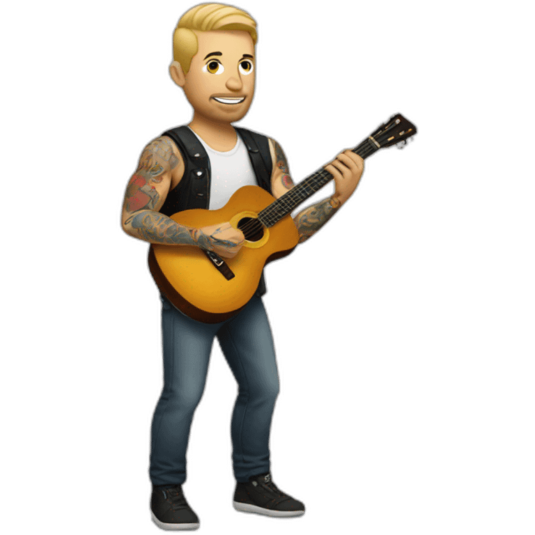 white man in with tattoos with a guitar emoji