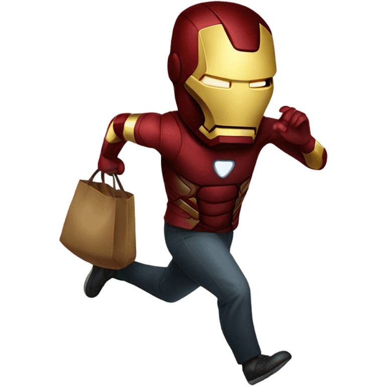 Robber running with a bag while wearing an iron man mask  emoji