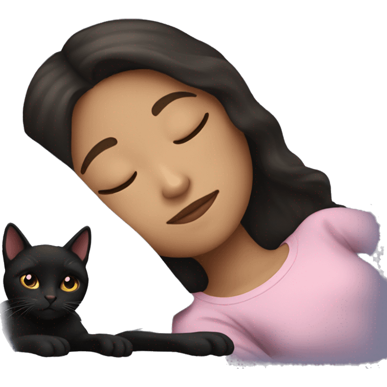 Brunette girl  sleeping with black cat  emoji