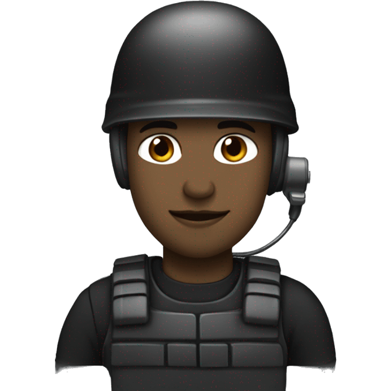 operator dressed in black with a milatary helmet, without glasses, wearing a headset, preferably male white emoji