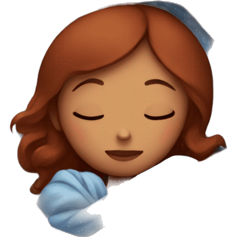 Girl with dark red hair sleeping in blanket emoji