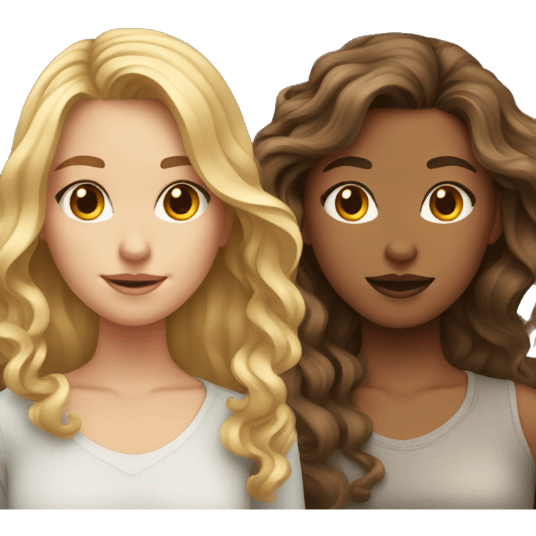 Girl with wavy brown hair and another girl with dirty blonde hair  emoji