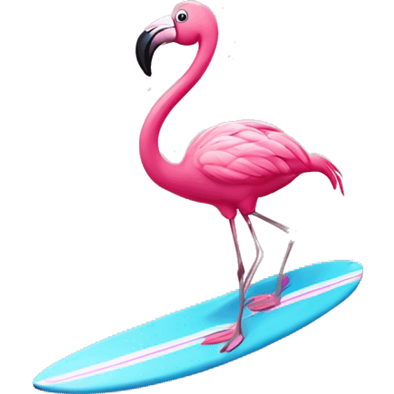 Pink flamingo on a surfboard  emoji