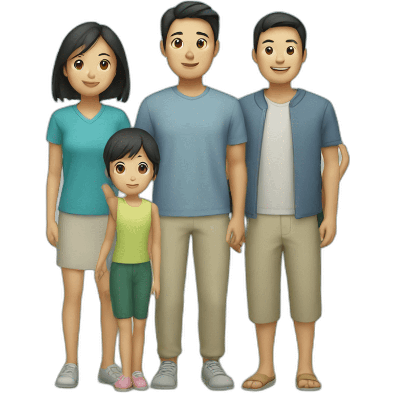 asian family with 3 children, 2 boys and a girl emoji