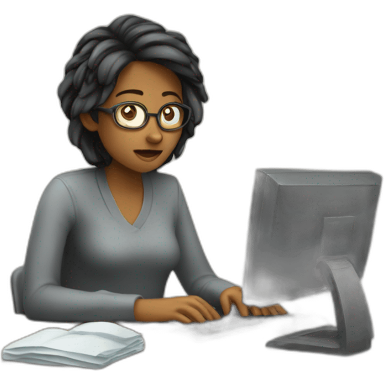 exhausted woman programmer with computer emoji