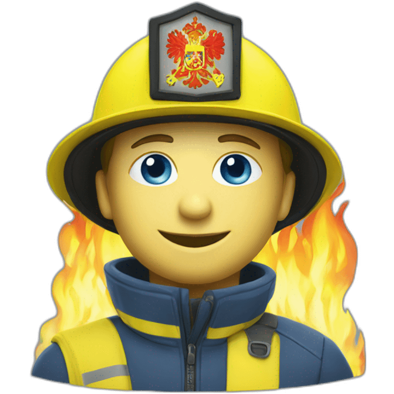 Ukrainian firefighter with the flag of Ukraine puts out the fire emoji