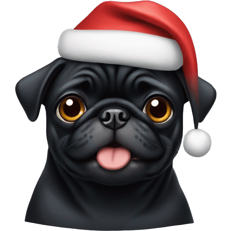 black pug wearing santa hat emoji