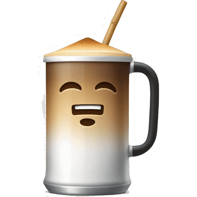 Coffee in a beer glass can with a bamboo cap on top and straw through emoji