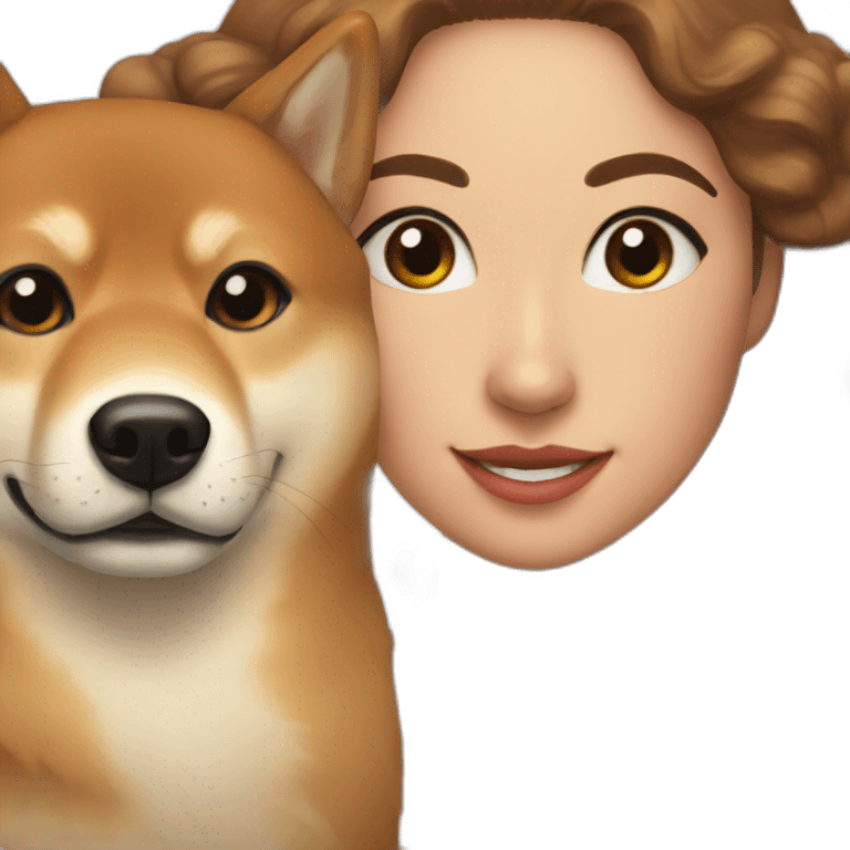 Cute Shiba-dog with her their mistress, a woman with brown and curly hair emoji