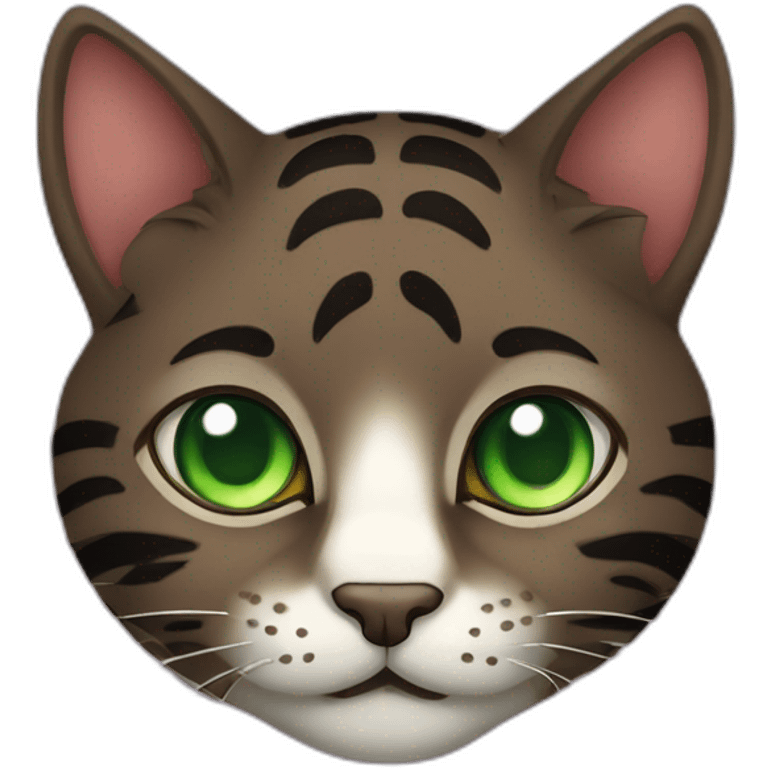 Dark Brown Tiger cat with green eyes with hearts emoji