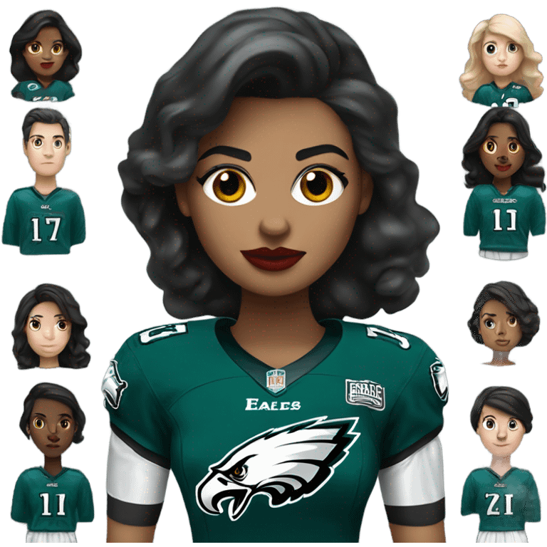  White female dark hair red lips wearing Philadelphia Eagles jersey emoji