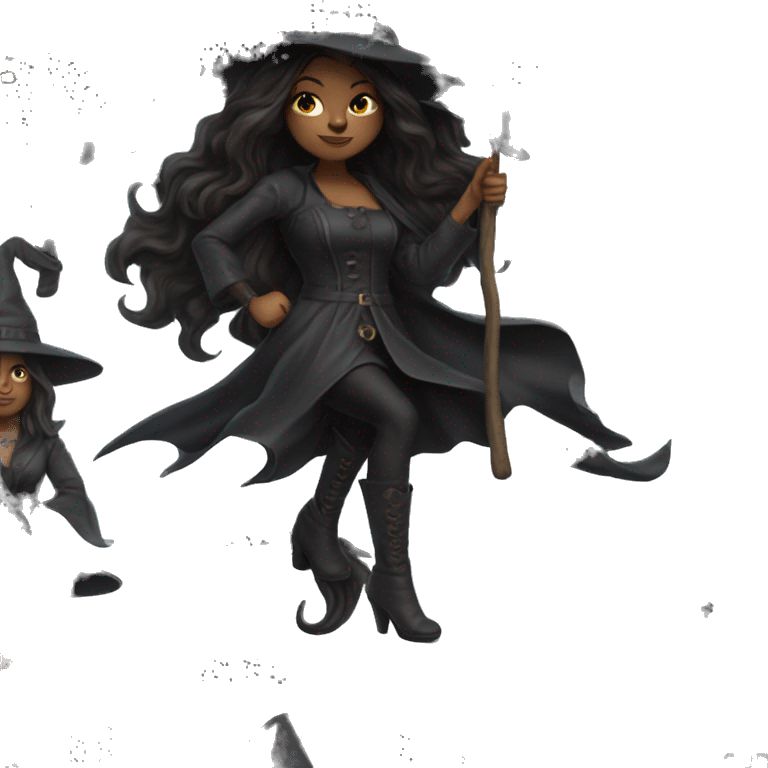 witch on a broom dark long hair white skin emoji