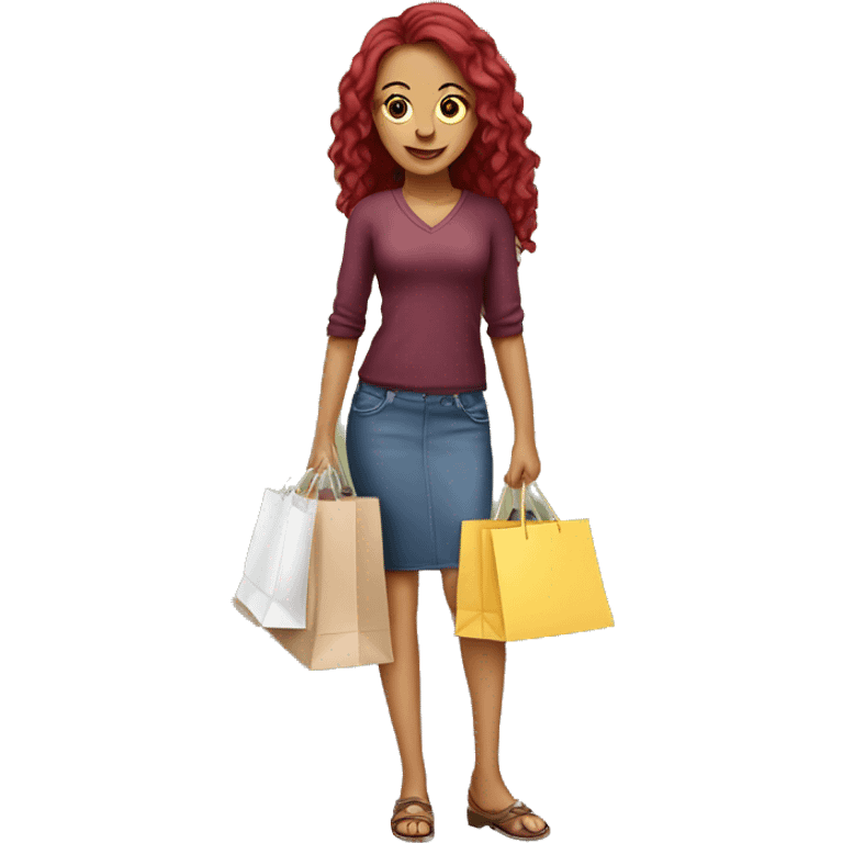 Long Burgundy haired girl, shopaholic, carrying a lot of shopping bags emoji