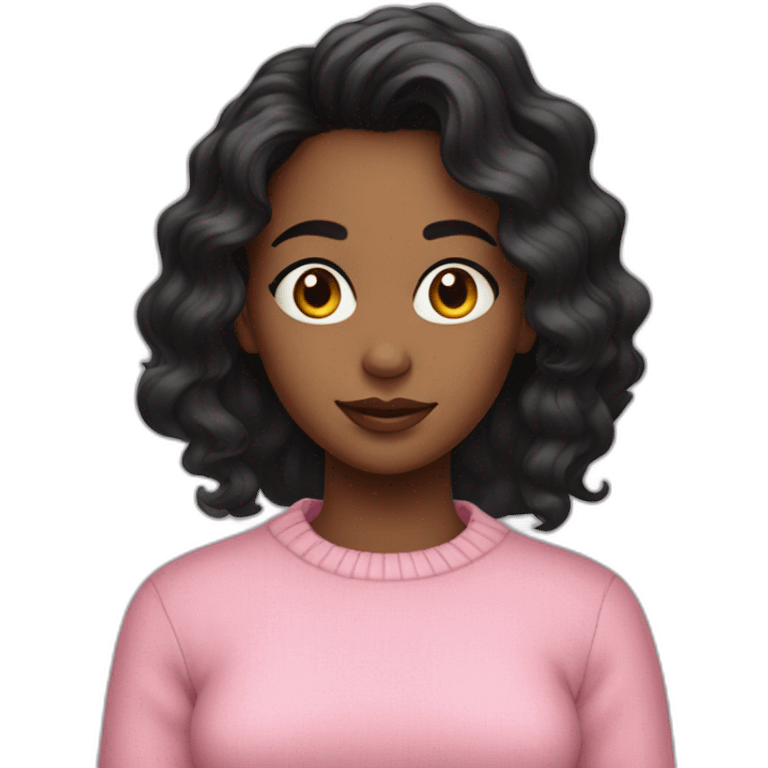 A girl with black meduim wavy hair wearing pink sweater  emoji