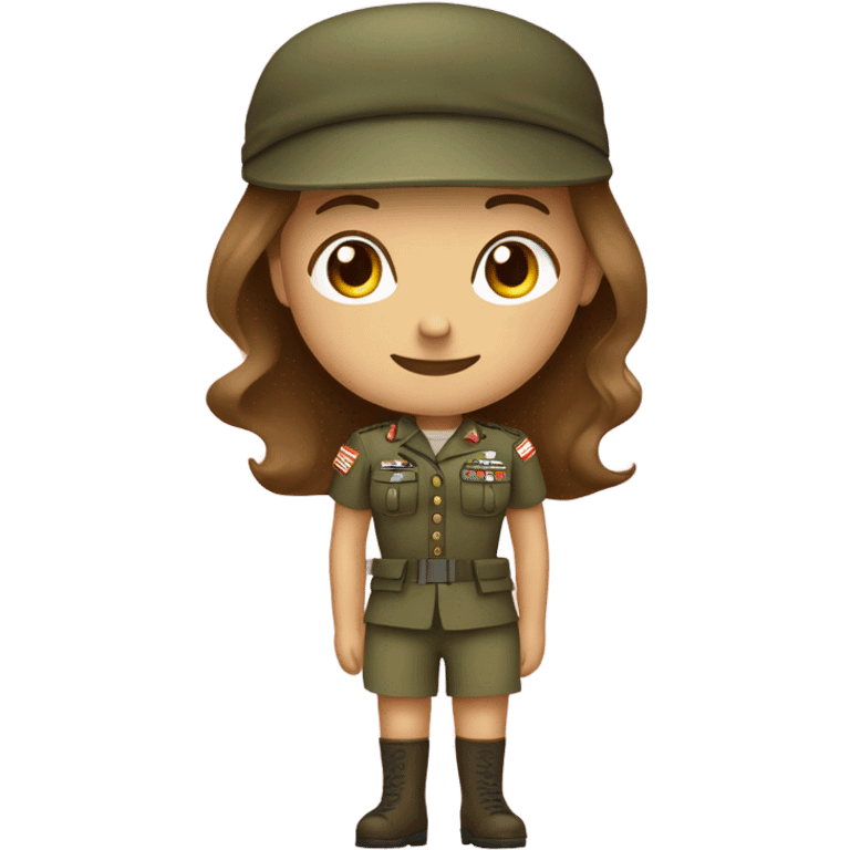 girl in army uniform with girly pink bow on head and brown hair and heels on feet emoji emoji