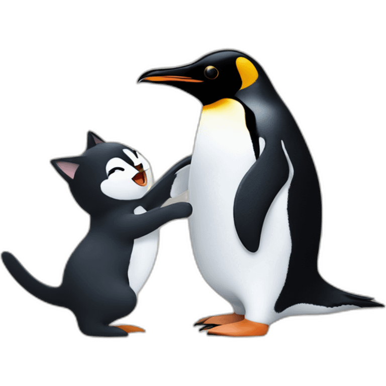 penguin fighting a cat emoji